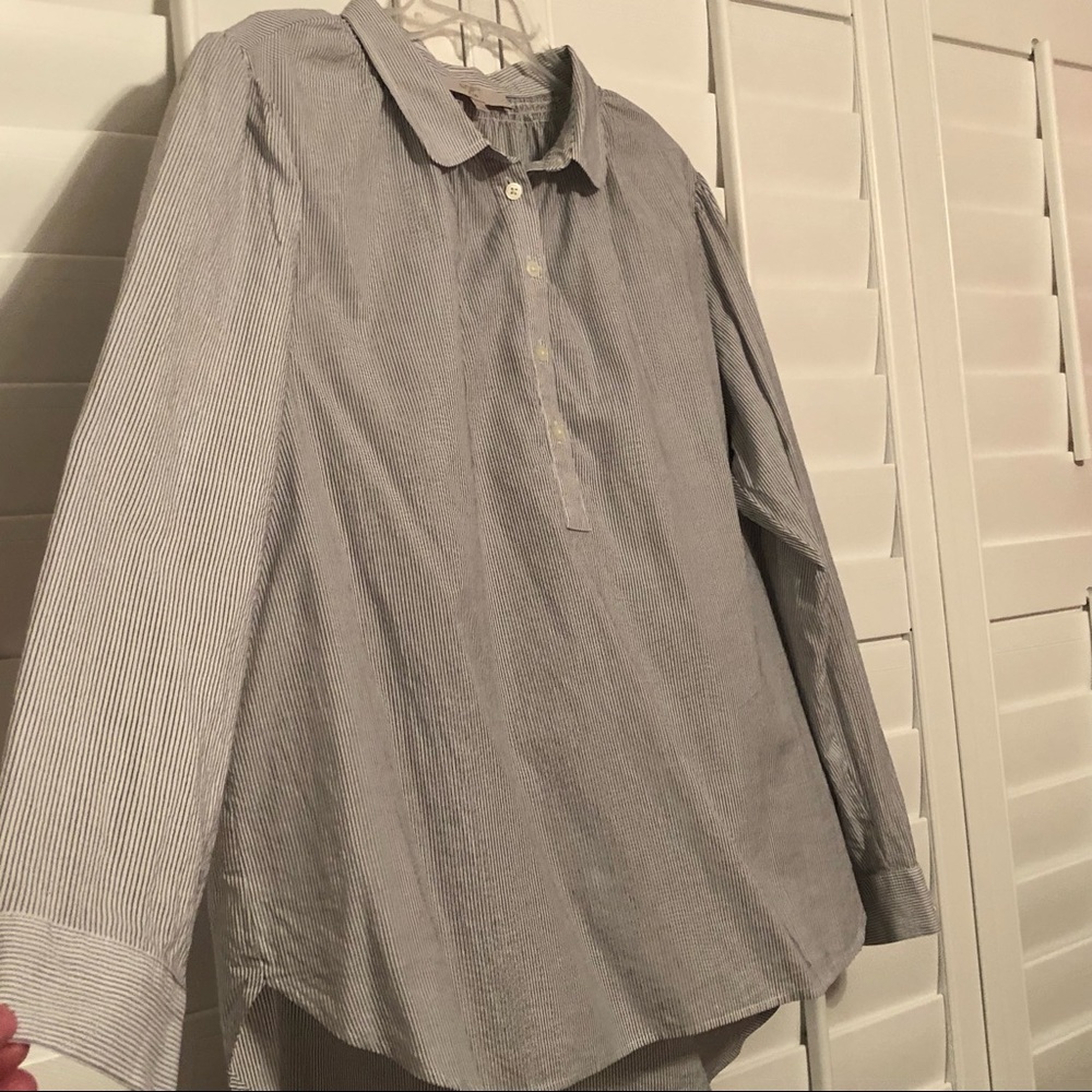 LOFT Plus thin black/white stripe long sleeve blouse  -size 16